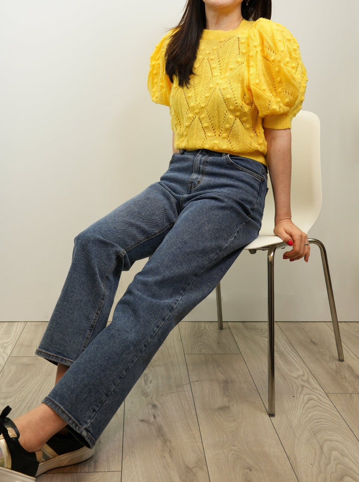 Yellow Knitted Short Sleeve Sweater