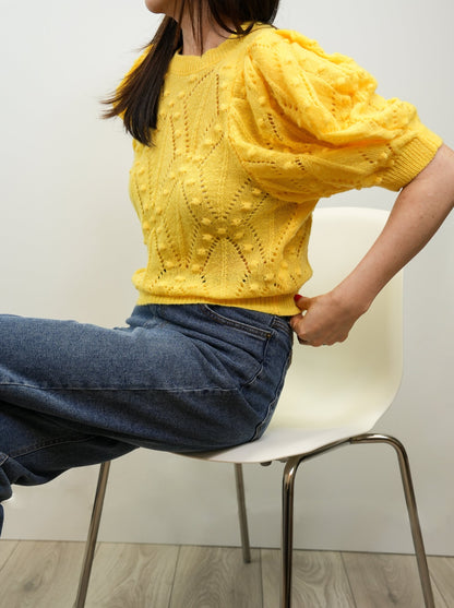 Yellow Knitted Short Sleeve Sweater