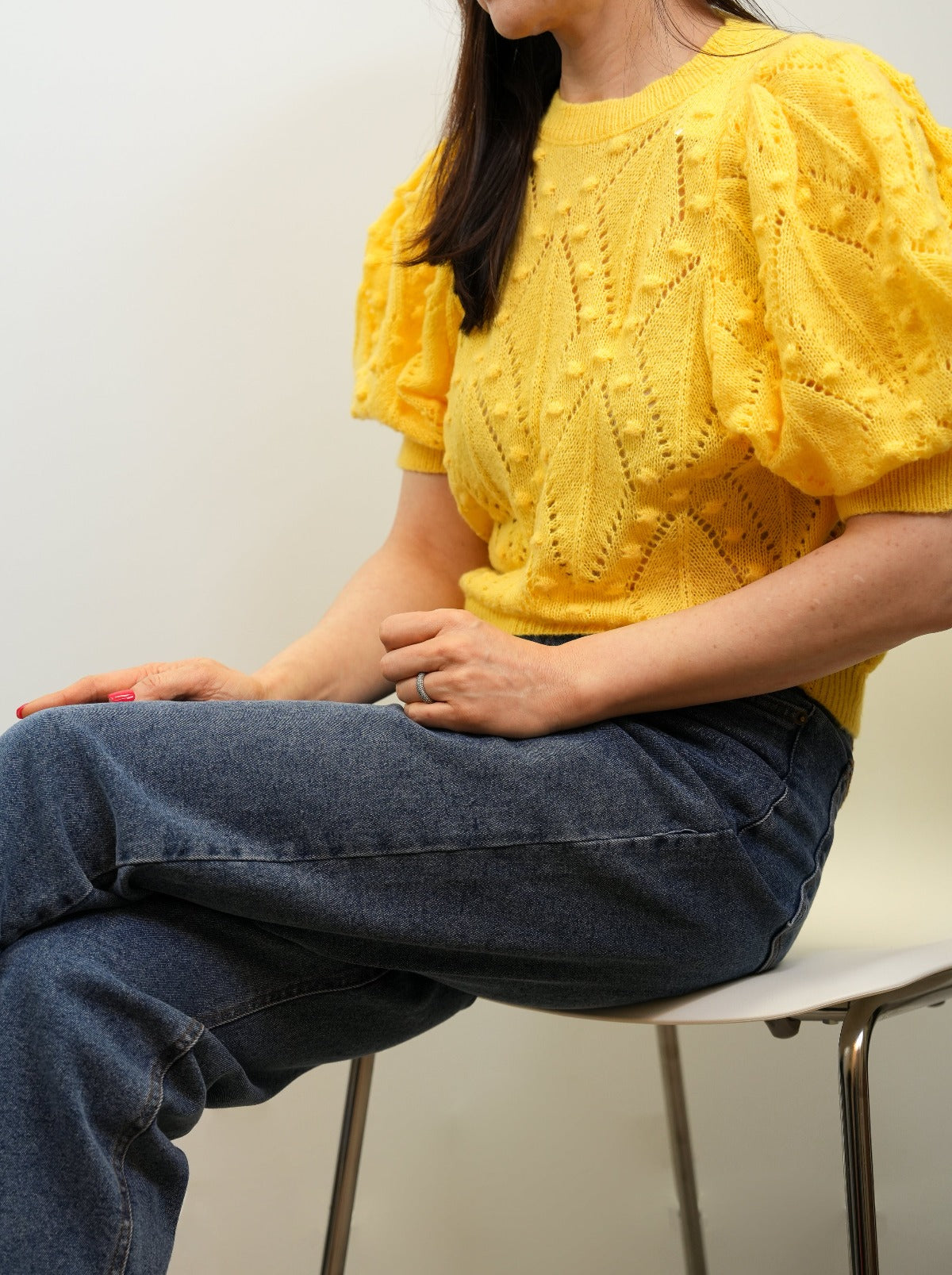 Yellow Knitted Short Sleeve Sweater