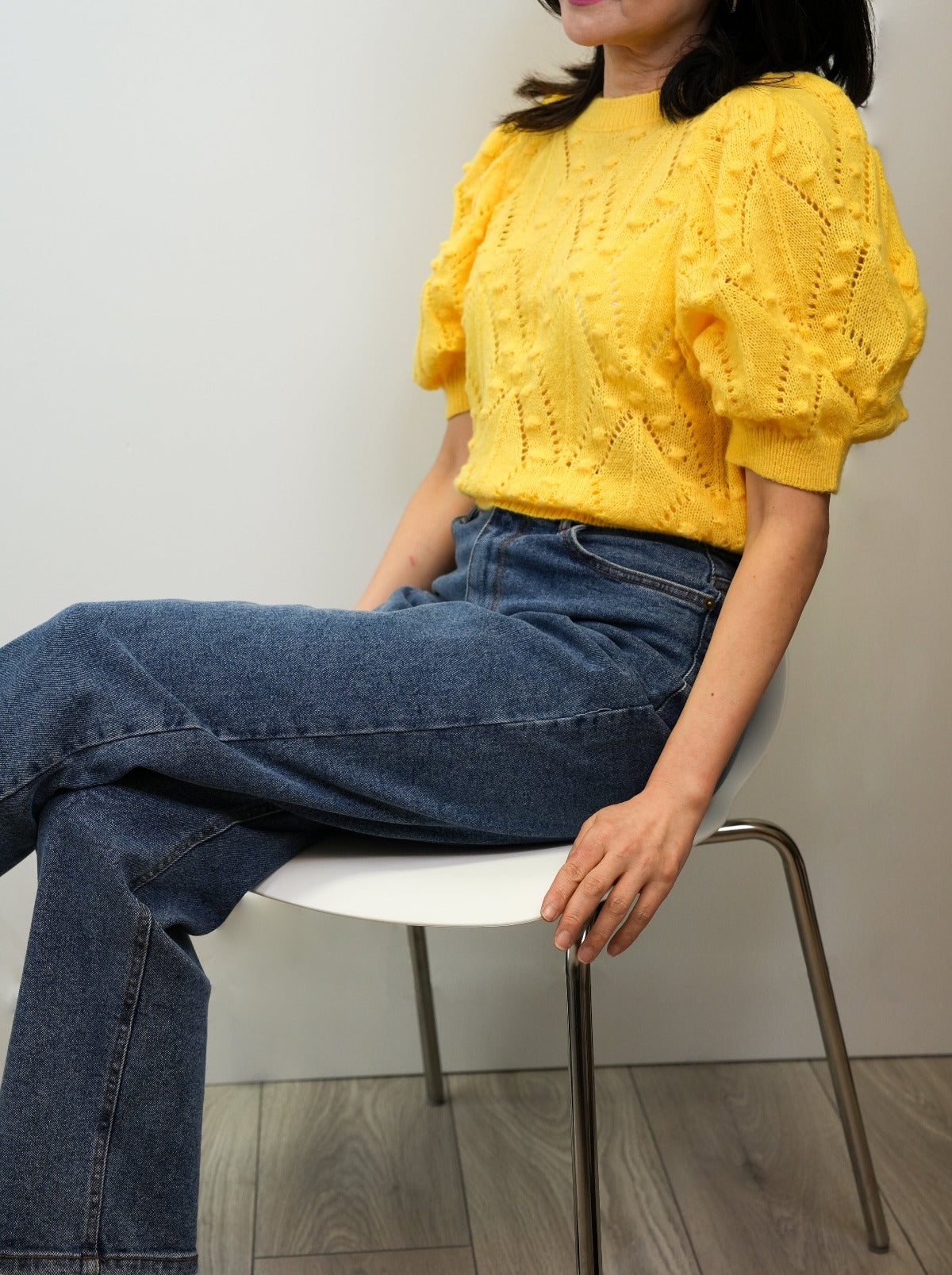 Yellow Knitted Short Sleeve Sweater