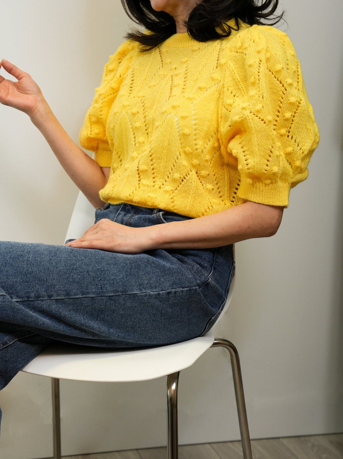 Yellow Knitted Short Sleeve Sweater