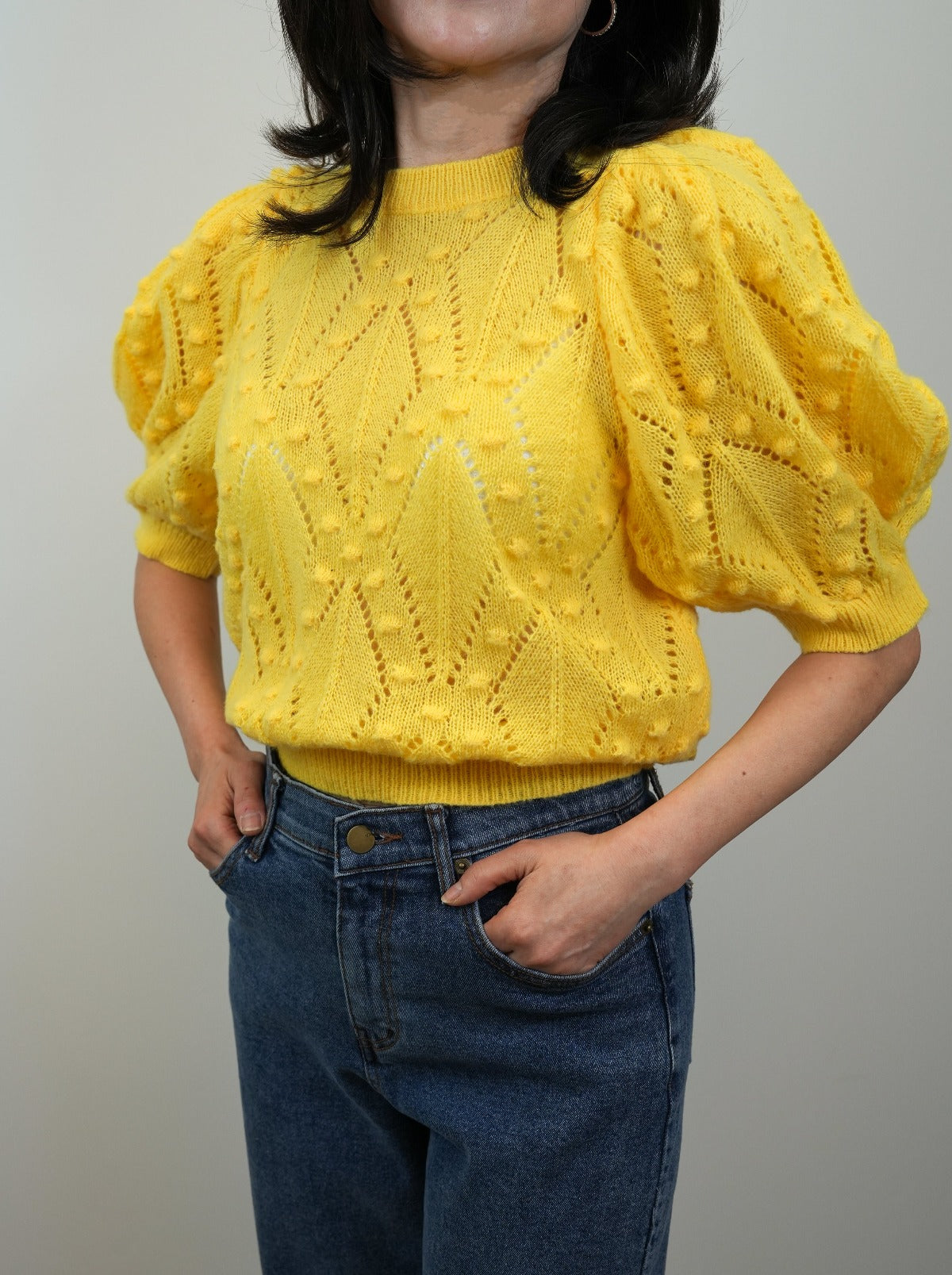 Yellow Knitted Short Sleeve Sweater