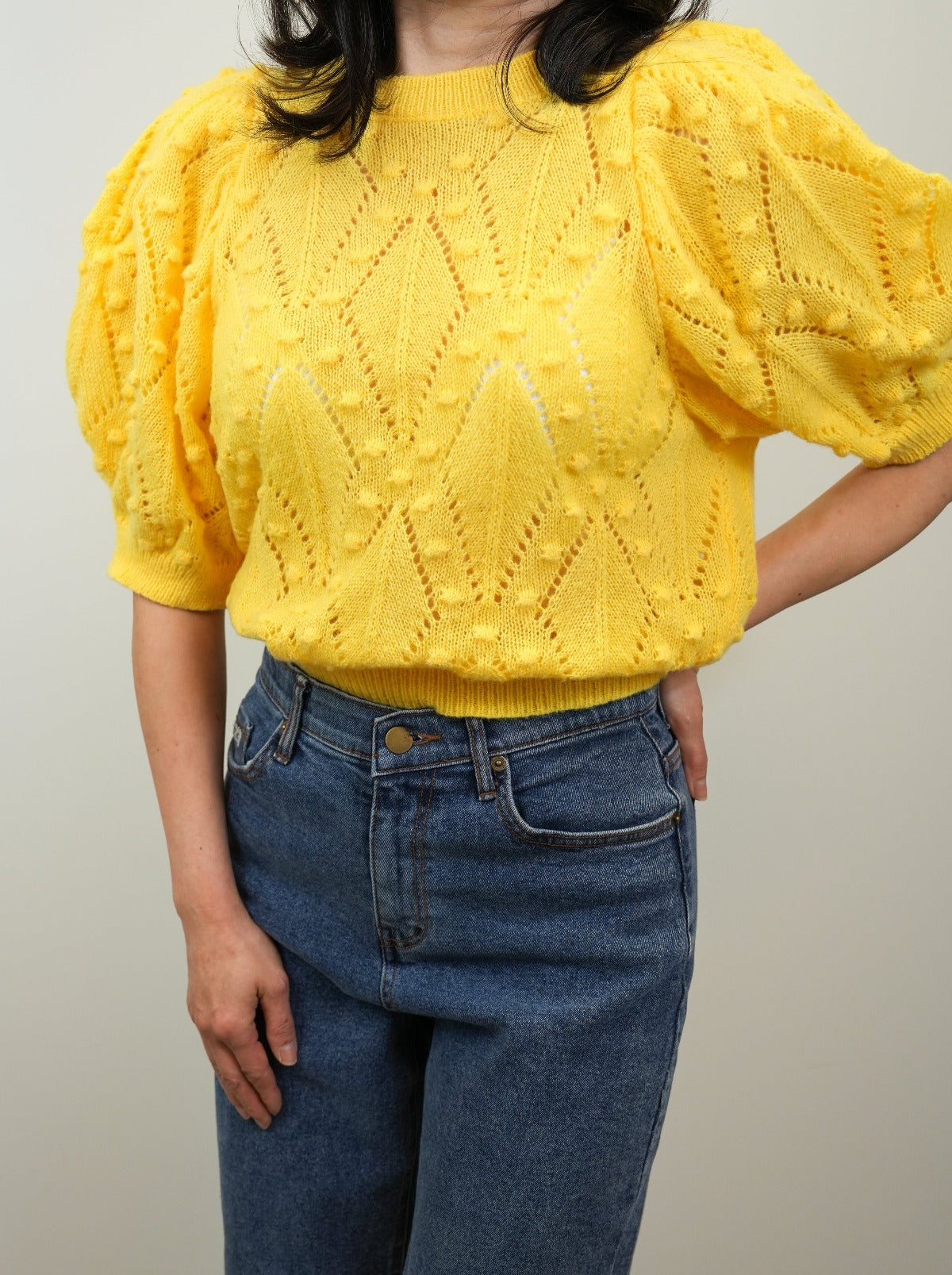 Yellow Knitted Short Sleeve Sweater