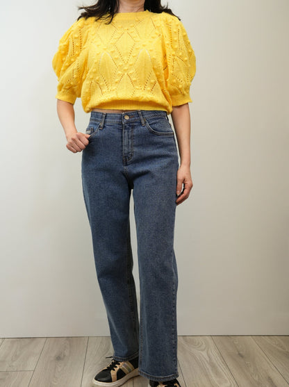 Yellow Knitted Short Sleeve Sweater